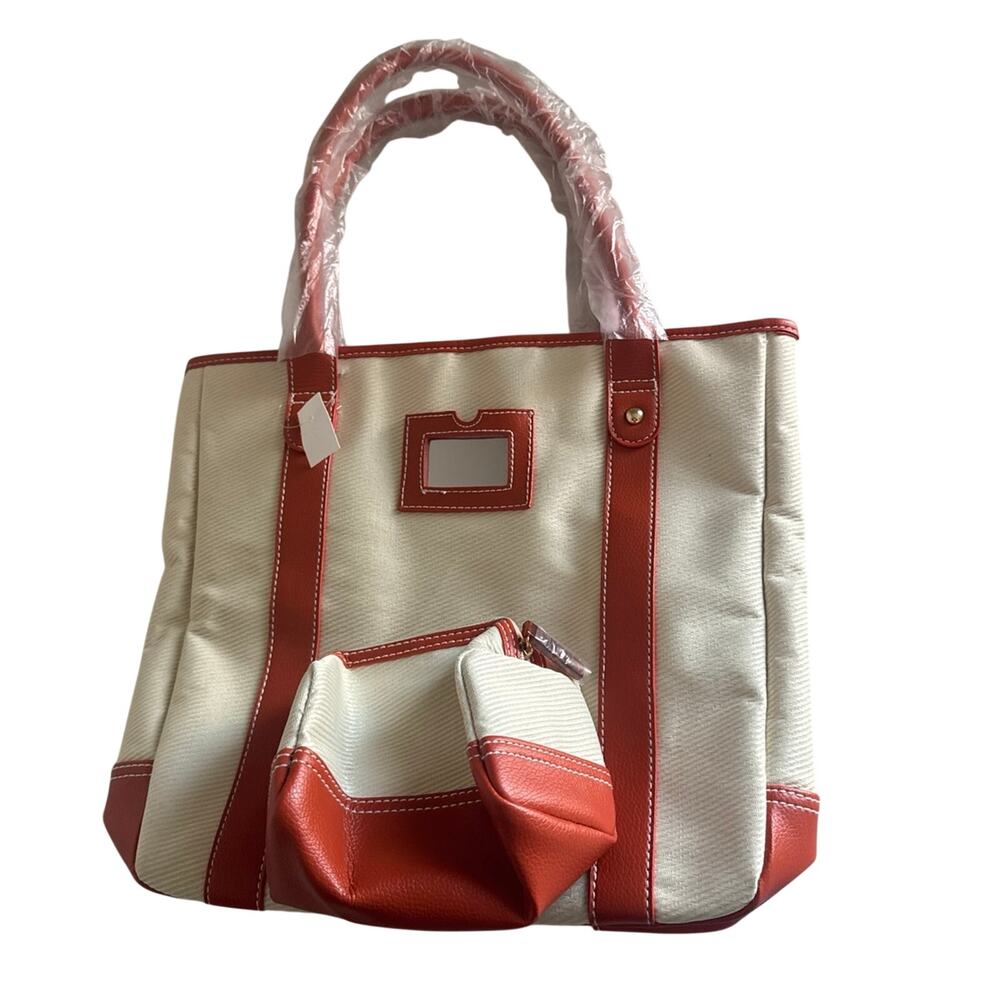 Estee Lauder Tote Bag , Cosmetic Case, Makeup Pouch Canvas Fox Leather Elegant